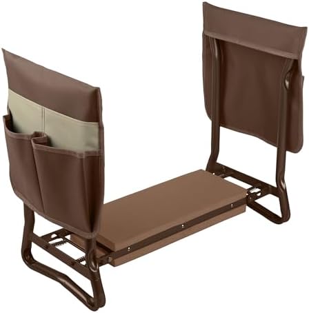 Pure Garden Garden Kneeler and Seat - 2-in-1 Foldable Garden Kneeling Pad and Stool with Removable Pockets for Gardening Tools - Gardening Gifts for Women, Mom, Dad, Seniors or Grandparents (Brown) by PureGarden