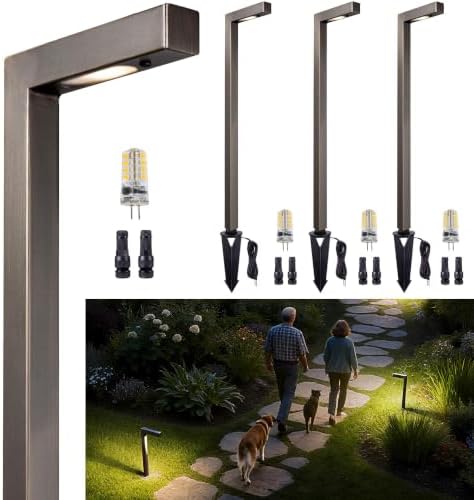 Gardenreet Brass Low Voltage L-Shaped Path Light, Bronze, G4, 5000K, 4Pack by Gardenreet