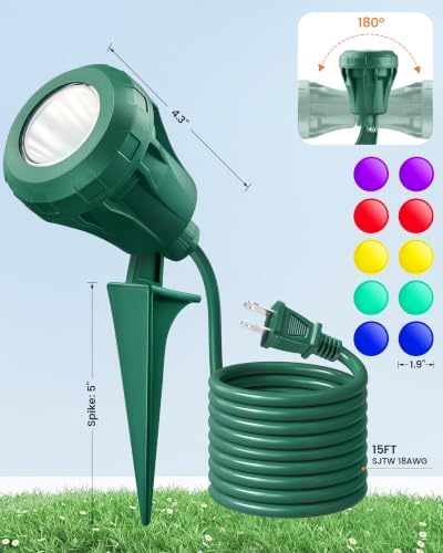 SURAIELEC Halloween Spotlights Outdoor, 15 FT Long Cord, 2 Pack, ETL Listed - Image 7