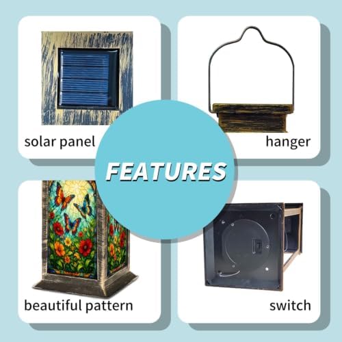 Solar Lantern Stained Glass Art Vibrant Outdoor Waterproof Garden Hanging Lantern Solar Powered Lighting Outside Solar Light for Patio Yard Camping, Gifts for Women Mom - Image 5