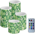 Pack of 4 Shamrocks Flickering Flameless Candles Bulk with Remote Daisy Battery Operated LED Candles with Timer for St Patricks Day Elictric Pillar Lights for Home Decoration by Merkmak