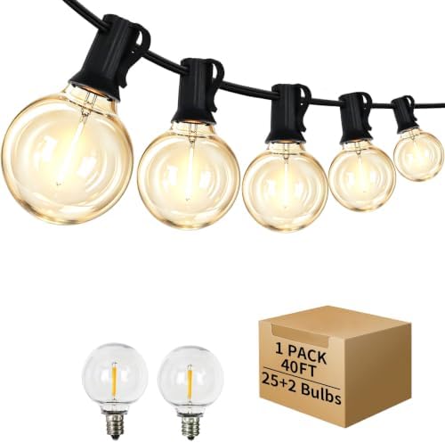 40 ft 25 Warm White G40 LED Outdoor String Light, Plug-in Globe Patio Light by ShineU