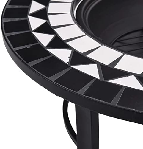 26.8 Inch Mosaic Fire Pit Black and White Ceramic Steel Bowl for Garden Patio Campfire Warmth, Round Tabletop with Three-Leg Stand for BBQ Wood Logs Charcoal - Image 7