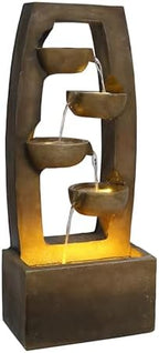 37.6" Outdoor Water Fountain, 4 Tier Bowl Cascading Freestanding Water Fountain, Modern Garden Water Feature with LED Lights, Suitable for Patio Yard Porch Landscape, Brown - Image 7