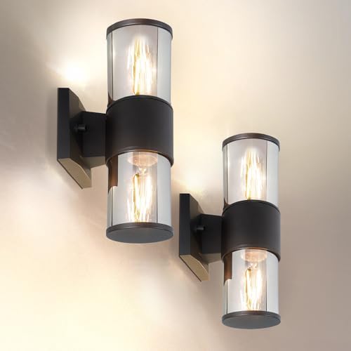 ASD Smoky Glass Outdoor Wall Lights - Up & Down 60W 120V E26 Base ETL Exterior Lighting Fixtures, LED/CFL/Incandescent Bulb Outdoor Lights for House, Waterproof Patio Wall Sconces & Porch Decor 2 Pack by ASDLightingCorporation