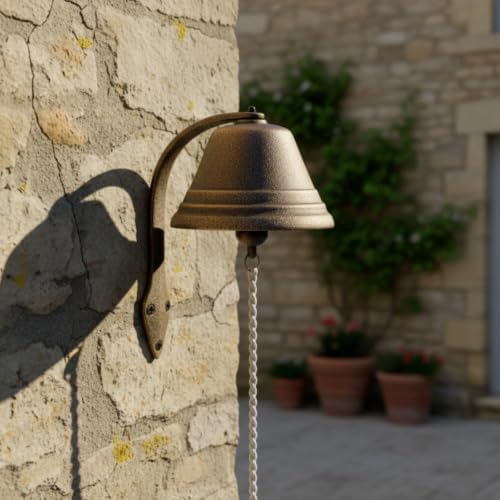 Wall-Mounted Bell with Pull Cord Outdoor Cast-Iron Chime with Bracket Heavy Duty for Shop Owners, Porch, Garden, Cafe, Large - Image 3