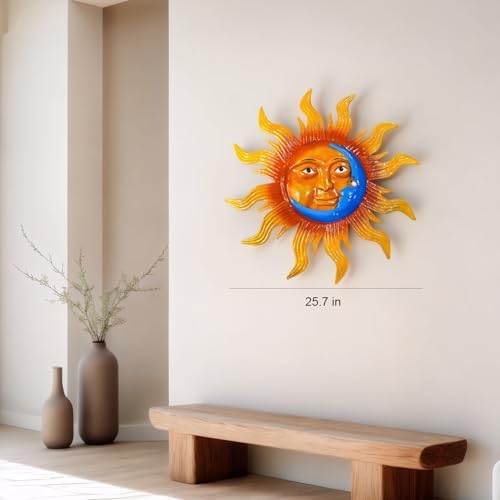 25.7'' Large Size Metal Sun Outdoor Wall Art Decor, Sun&Moon Outside Metal Art Rust Proof Wall Sculpture, Ideal for for Yard, Bedroom, Patio, Garden, Fence, Deck Pool Home and Farmhouse (Large sun) - Image 2