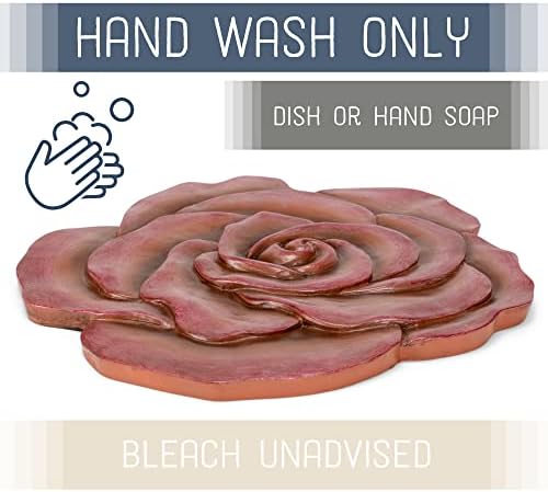 Magnolia Garden 12-Inch Sculpted Coral Rose Decorative Stepping Stone – 3D Floral Resin Garden Walkway Tile – Earthy Terra Cotta Flower Outdoor Accent - Image 3
