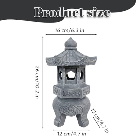 Pagoda Garden Statue, Resin Solar Japanese Pagoda Lantern, Decorative Zen Garden Landscape for Yard Patio Lawn, Style 3, Statue - Image 2