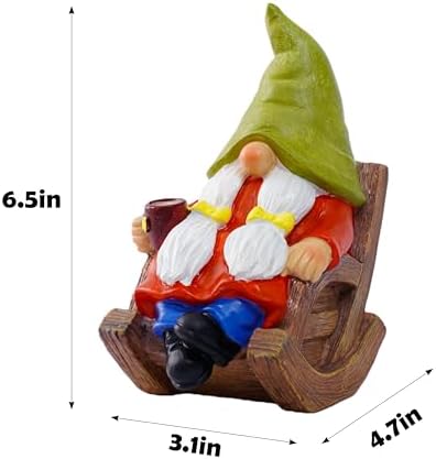 Solar Powered Relax Garden Gnome Statue, Rocking Chair Gnome 6.5“ with Glowing LED Nose & Coffee Cup, Hand Painted Resin Outdoor Indoor Decor Ornament for Patio Lawn Yard Home, Calming Novelty Gift - Image 2