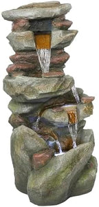 Alpine Corporation 31" Tall Outdoor 4-Tier Rock Floor Fountain, Cascading Waterfall with Cool White LED Lights, Gray by Unknown