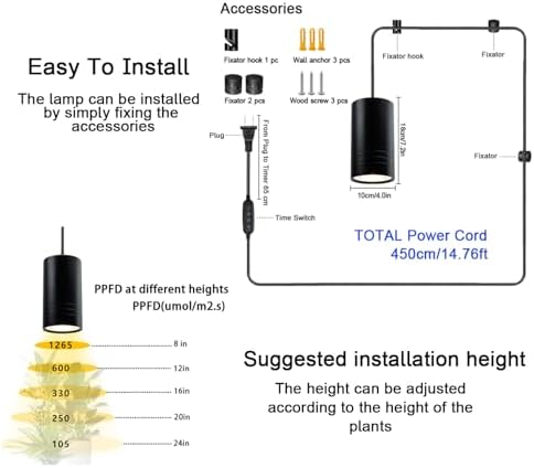 Hanging Grow Lights Full Spectrum Warm White Color, with Timer, Plant Grow lamp with 15FT Power Cord, Height Adjustable Plug-in Pendant Grow Light, Decorative Light for Indoor Plants (White) - Image 3