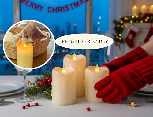 Flameless Pillar Candles Flickering with Remote Timer, Battery Operated LED Candles Up to 400 Hours, 3D Moving Flame Real Wax Candles. (Ivory with Dripping Tear) - Image 2