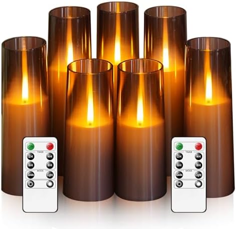 kakoya Flameless LED Candles Upgraded Realistic Flickering Flame,7Pcs Battery Operated Candles with Remote Timers,LED Pillar Candles for Home Decor,Christmas,and Parties（Grey） by FLAMELESSCANDLES