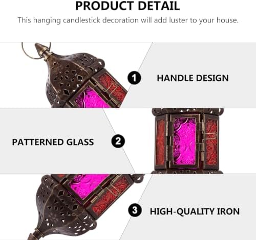 Moroccan Style Hanging Candle Holder Lantern with Glass and Steel - Image 4