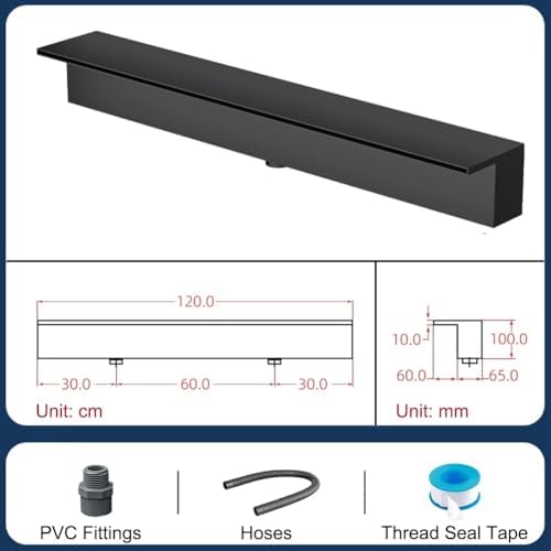 Stainless Steel Pool Waterfall Spillway for Garden Ponds, Outdoor Embedded Fountain Kit for Patios & Backyards, 16-59 Inch Wide Water Flow Decor (Black, 120cm) - Image 3