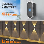 Ellasay Solar Fence Lightsv Backyark: 12-Pack Fence Lights Solar Powered 3 Color Modes - Up & Down LED Waterproof Solar Wall Lights for Outdoor Yard/Porch/Patio/Railing - Image 4