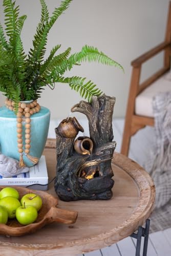 Tree Stump Pot Fountain: 4-Tier Rustic LED Water Feature for Indoor/Outdoor Decoration - Natural Resin Design with Aged Brown Finish for Farmhouse & Bohemian Spaces - Image 5