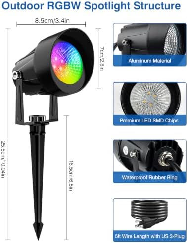 Spot Lights Outdoor, Smart RGBW LED Color Changing Landscape Lights with APP and Remote Control, Music Mode, DIY Scenes, Timing, IP65 Waterproof Spotlights Plug in for Yard Garden, 2 Pack - Image 5