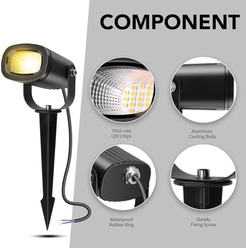 12W Low Voltage Landscape Lights 2700K Warm White LED Landscape Lighting IP65 Waterproof Spot Lights Outdoor Spotlights with Connectors for Garden Yard Tree, 8 Pack - Image 5