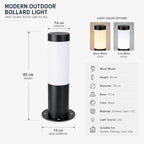 Outdoor Wired Bollard Light, Black Stainless Steel Cylinder Lamp - Image 2