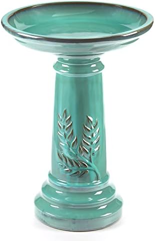 Smart Solar Wingate Outdoor Ceramic Birdbath with Pedestal Stand and Glossy Finish, Elegant Traditional Birdbath for Garden, Mint - Image 5