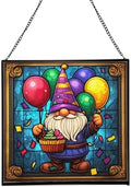 Birthday Balloon Gnome Stained Glass Suncatcher – Square Hanging Window Panel for Home or Greenhouse – Whimsical Glass Art Gift for Garden Lovers, Christmas, Halloween, Father Days mKbNDa by Custom