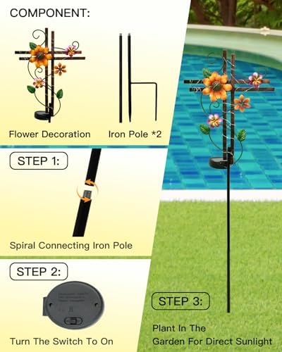 Putuo Decor Cross Outdoor Solar Garden Lights Decorative Metal Cross Garden Stake Light with LED Lights Waterproof for Yard Garden Pathway Remembrance Gifts, L087SN-0004383 - Image 3