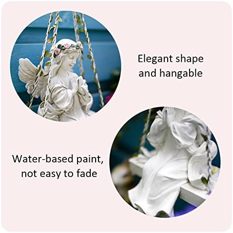 Fairy Garden Angel Figurine Hanging - Angel On a Swing Statue Girl Praying Sculpture Fairy Angel Ornament for Indoor Outdoor Decoration Coloured - Image 6