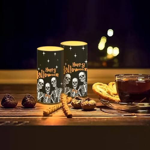 Flameless Candles with Remote Battery Operated Candles with Timer Outdoor Lanterns Happy Halloween Skeleton Flameless Pillar Lights for Trick or Treat Party Decoration - Image 7