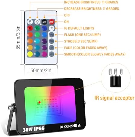 RIGIDON 4 Pack 30W RGB LED Flood Light Outdoor, 16 Colour Changing Light - Image 2
