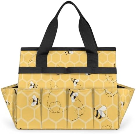 Yellow Bee Gardening Tool Bag,Heavy Duty Garden Tote Bag,Portable Oxford Gardening Storage Basket Organizer Handbag with Pockets Handle,Hand Tools Gifts for Outdoor Garden Lawn Yard by SinSenMa-AFashionBag