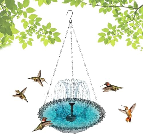 Solar Cascade Hanging Bird Bath Fountain, 3 Layers Hanging Solar Bird Bath Fountain, Large Humming Birds Baths Fountains, Solar Powered Pump for Outdoor Garden Backyard Patio Lawn (C) - Image 2