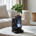 MAOCHI Indoor Tabletop Water Fountain with Planter Pot, Small Desk Waterfall with Cool LED Lights, Zen Decor for Office, Home & Bedroom, Calming Meditation Relaxation Gifts for Plant Lovers by MAOCHI
