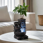MAOCHI Indoor Tabletop Water Fountain with Planter Pot, Small Desk Waterfall with Cool LED Lights, Zen Decor for Office, Home & Bedroom, Calming Meditation Relaxation Gifts for Plant Lovers by MAOCHI