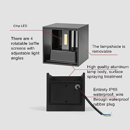 Mille Lucciole 4 Pack Outdoor Wall Lights Exterior/Interior LED Wall Sconces IP65 Waterproof Square Aluminum Wall Lamps Outdoor Lighting Fixture Up and Down Lights Modern Black 12W 3000K Warm Lights - Image 6