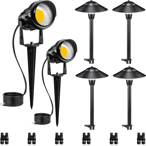 SUNVIE LED Low Voltage Landscape Lighting 12-24V Landscape Lighting Kit with Connectors Aluminum Pathway Lights Wired with Spotlights 3000K Outdoor Pathway Lights Low Voltage for Yard Garden, 6 Pack by SUNVIE
