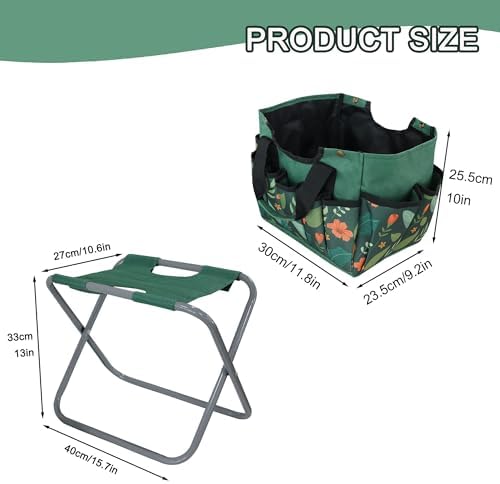 Folding Gardening Stool with Detachable Storage Tote Bag, Multifunctional Gardening Tools Set Organizer for Fishing and Camping,Portable Garden Chair Seat for Adults (Green Flower) - Image 3