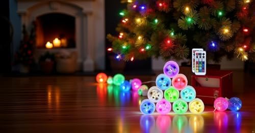 Christmas Led Lights with Remote Battery Operated Color Changing Led Tea Light with Mini Hanging, for Christmas Tree vase Decor(10 Lights+2 remotes) - Image 4