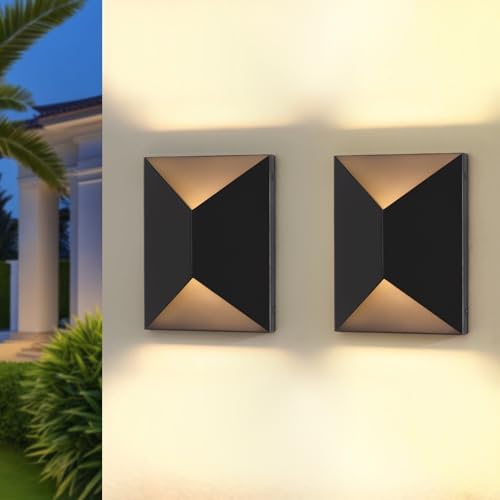Fire Wolf 2 Pack LED Aluminum Porch Sconce Lights - Modern Exterior Wall Sconce, Up and Down Light Waterproof, 12W, 3000K, Black for Garage Enterway by Unknown