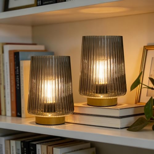 LUSHARBOR Battery Powered Lamp with Timer, Cordless Small Table Lamps Battery Operated with LED Bulb, Decorative Bedside Lamp for Living Room Grey 2Pack - Image 6