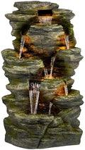 Alpine Corporation WIN1092 Outdoor Multitiered Rock Waterfall Floor Fountain with Warm White LED Lights, 51" Tall, Brown by Unknown