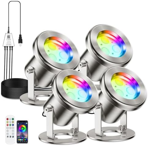 LyLmLe Underwater Pond Light with APP Control & 12V Transformer (4-Spots) by LyLmLe