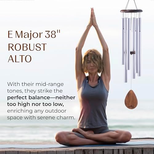38" Silver Aluminum Wind Chimes for Outside, Deep Tone, E Major Pentatonic - Image 2