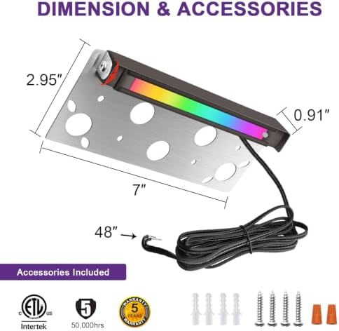 4-Pack 7 Inch RGB + White Hardscape Lighting, 5W 200LM Color Changing LED Retaining Wall Lights Swivel, 12V-24V AC/DC Paver Lights, IP65 Waterproof Outdoor Step Lights, ETL Certified - Image 4