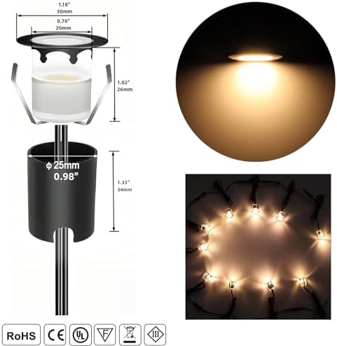 RNEHON LED Outdoor Deck Lights Kits with Protecting Shell, Φ1.18in Warm White 30 Pack, IP67 Waterproof Recessed Stair Step Landscape Lighting 12V Low Voltage for Yard Patio Floor Kitchen Decoration - Image 2