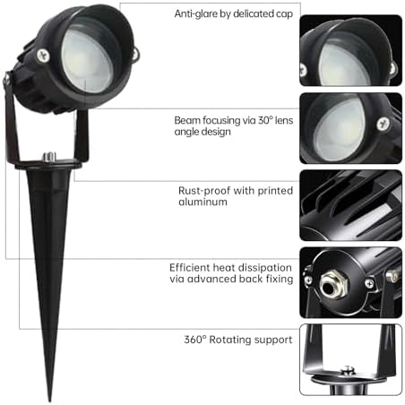Low Voltage Landscape Lights Outdoor LED Landscape Lighting with Connectors 5W 500LM Focusing Lens Spotlights,24V AC/DC 3000K Warm White Waterproof IP65 Pathway Garden Yard Lights 6PACK - Image 4