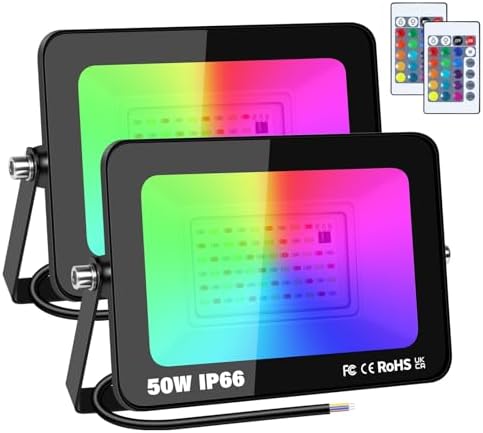 RIGIDON 2 Pack 50W RGB LED Flood Light Outdoor, 16 Colour Changing Light by RIGIDON
