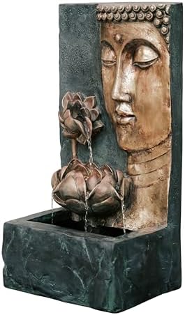 XBrand 30" H Zen Buddha Face Water Fountain w/LED Light & Pump, Indoor/Outdoor Freestanding, Relaxing Zen Décor, Bronze and Natural Grey Polyresin Fountain for Home Patio Garden Backyard by XBrandHomeGarden
