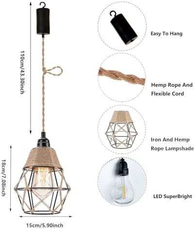 2pcs Battery Operated Pendant Lights Outdoor Chandelier Gazebo - Image 2